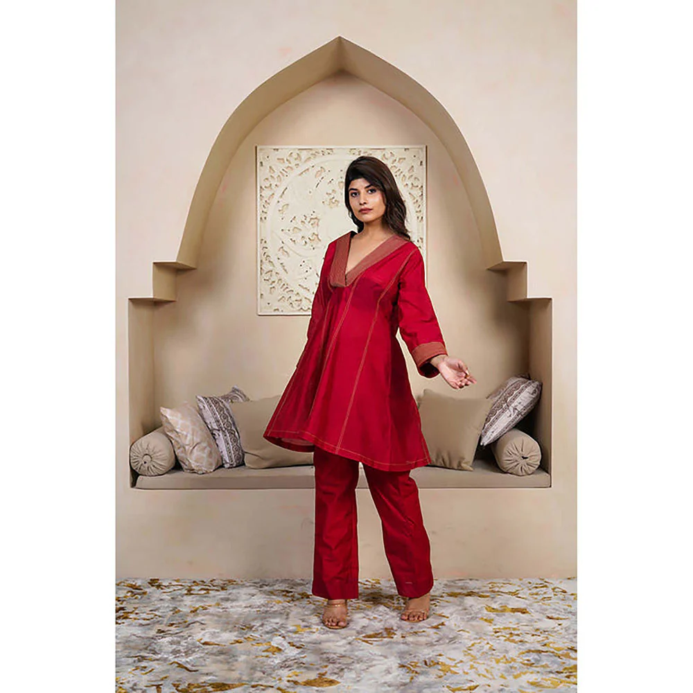 Taro India Ruby Red Kurta With Pant - Image 2