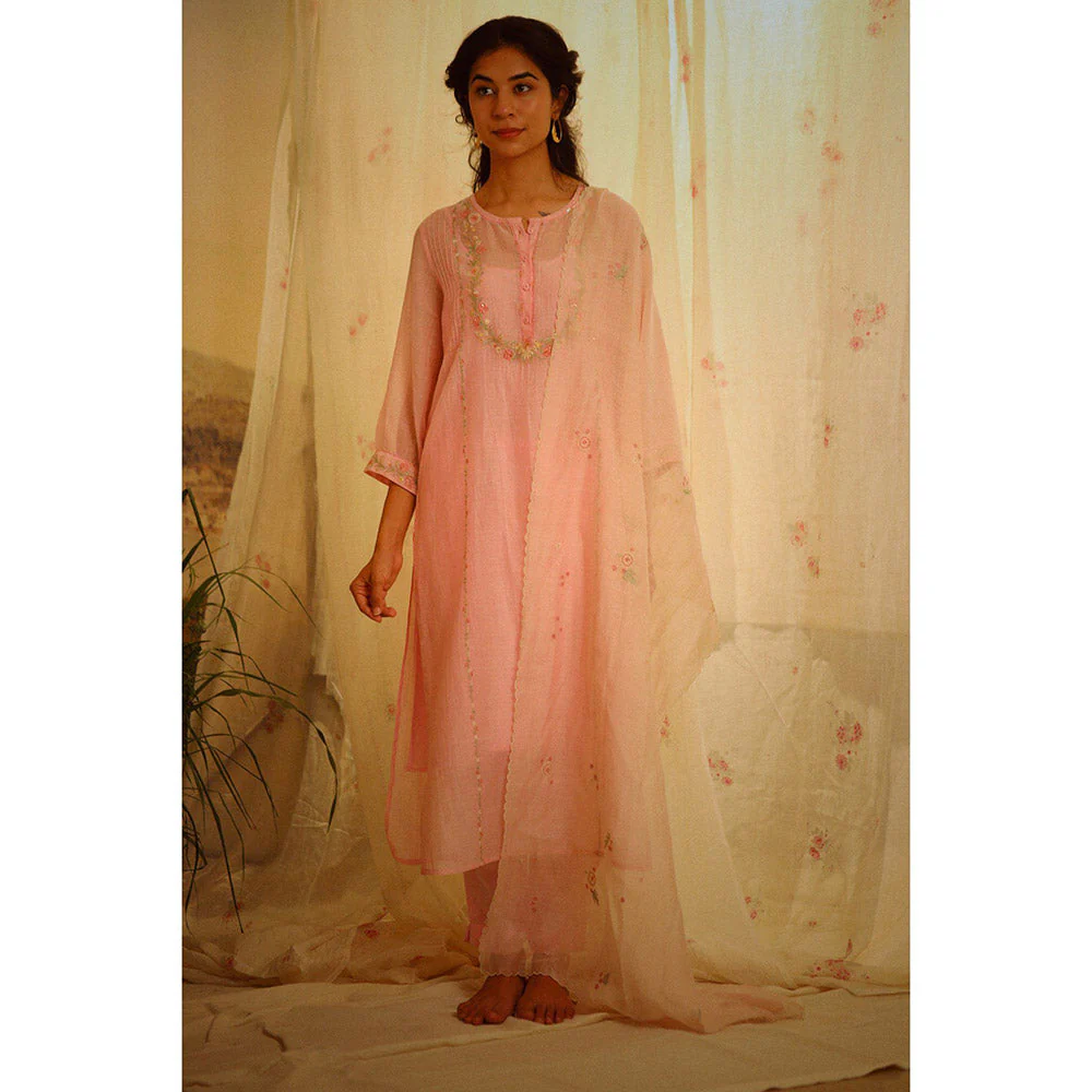 Tatwa Designs Blush Pink Camellia Kurta (Kurta, Slip, Pant) (Set of 3) - Image 5