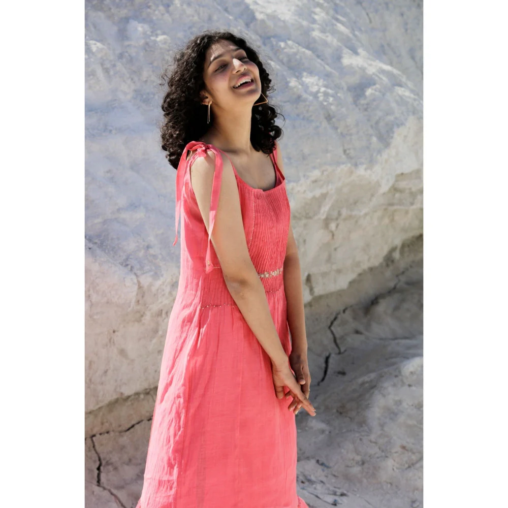 Tatwa Designs Coral Pink Shoulder Tie Dress (Set of 2) - Image 3