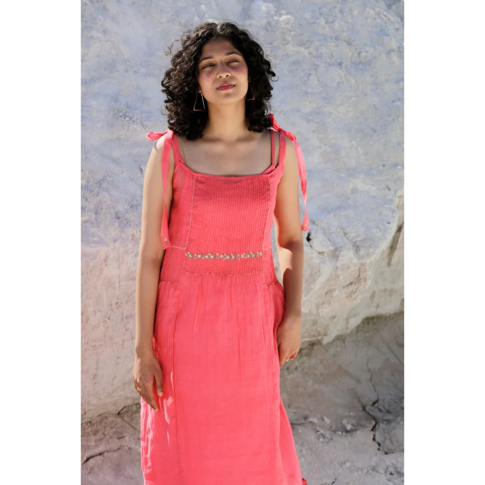Tatwa Designs Coral Pink Shoulder Tie Dress (Set of 2) - Image 4