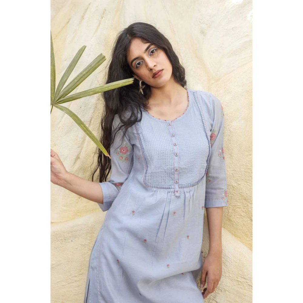 Tatwa Designs Midnight Blue Yoke Pintuck Kurta (Set of 3) - Image 3