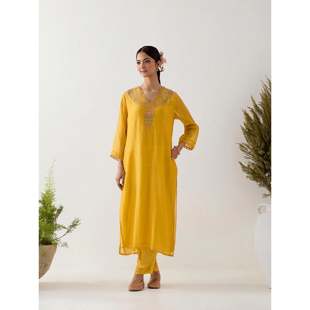 Tatwa Designs Mustard Songbird Kurta with Pant (Set of 2)