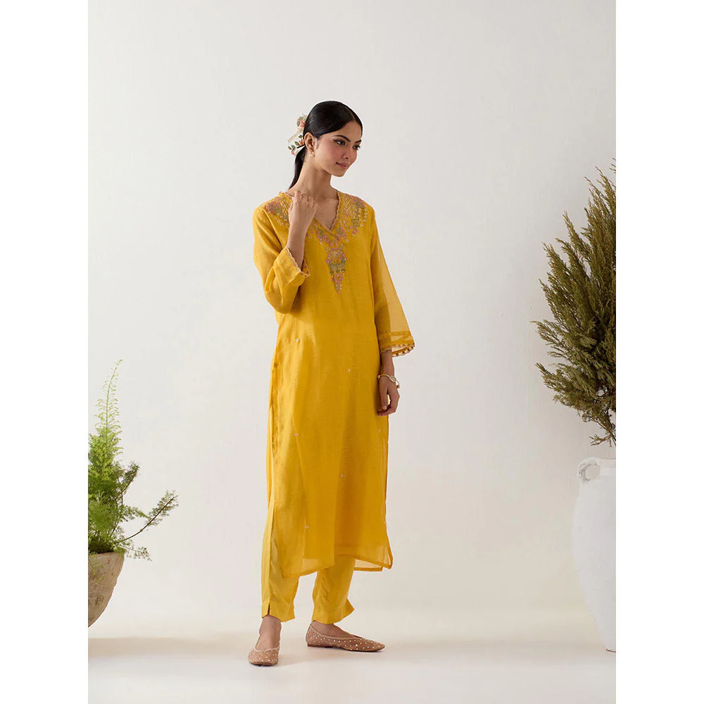 Tatwa Designs Mustard Songbird Kurta with Pant (Set of 2) - Image 3