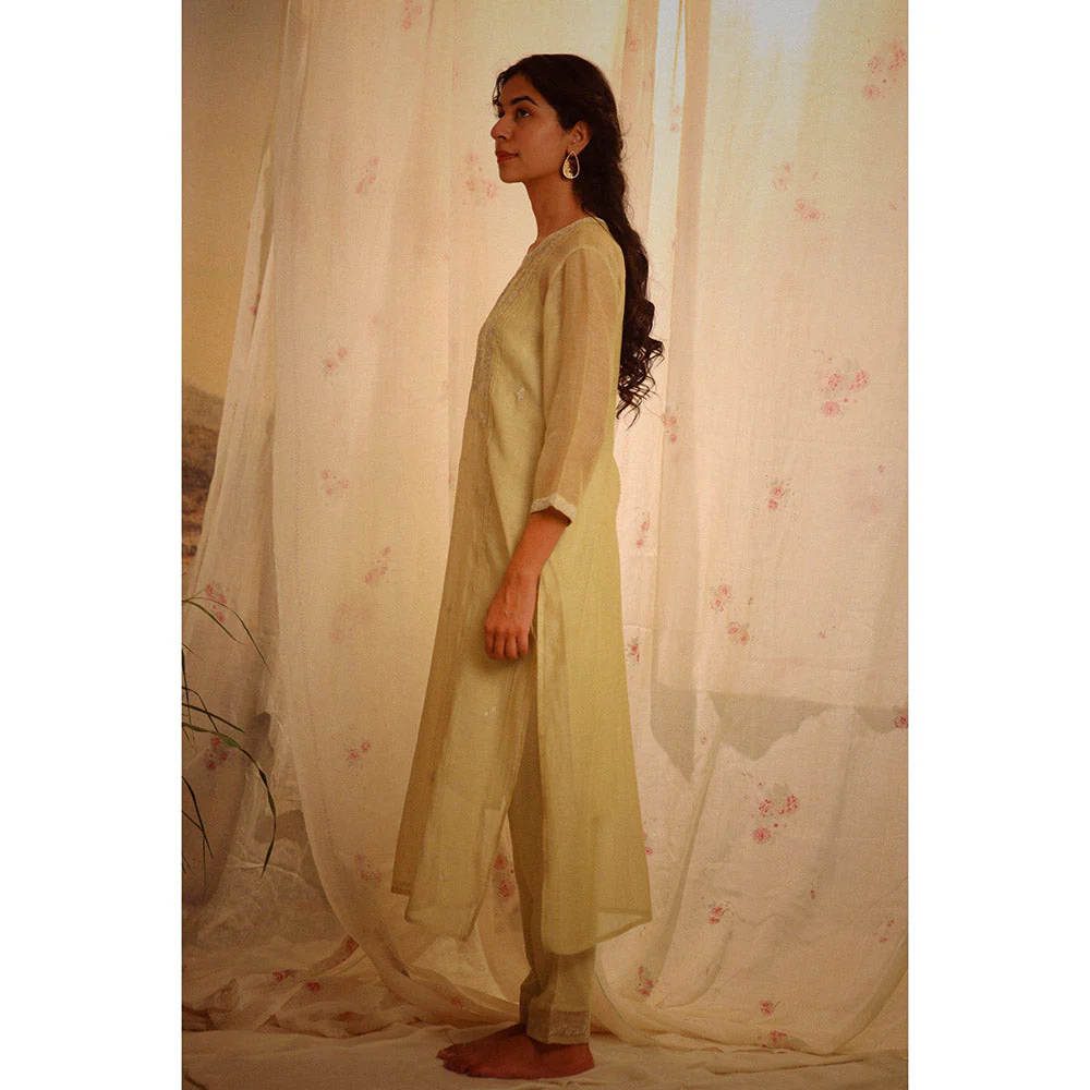 Tatwa Designs Sage Green Tonal Yoke Kurta (Set of 3) - Image 5