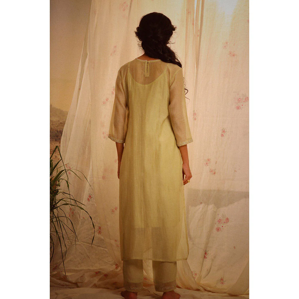 Tatwa Designs Sage Green Tonal Yoke Kurta (Set of 3) - Image 8