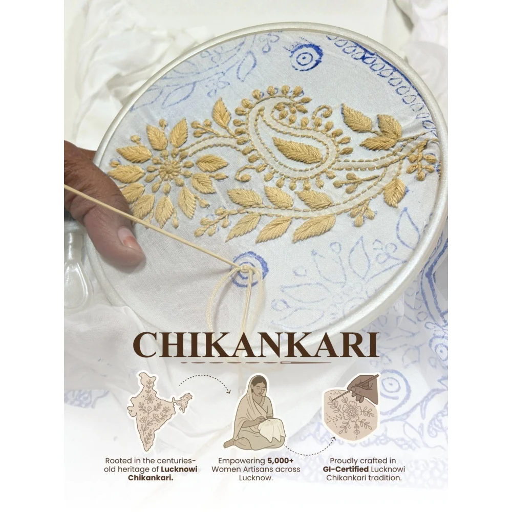 The Chikan Label Kriti Orange Chanderi Chikankari Kurta with Pant and Dupatta - Image 6