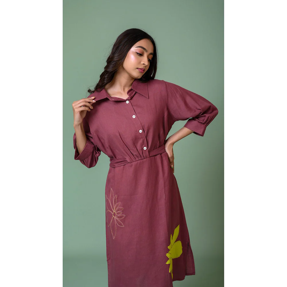 The House of Hemp Women Latest Midi Length Three Fourth Sleeves Dress - Image 3