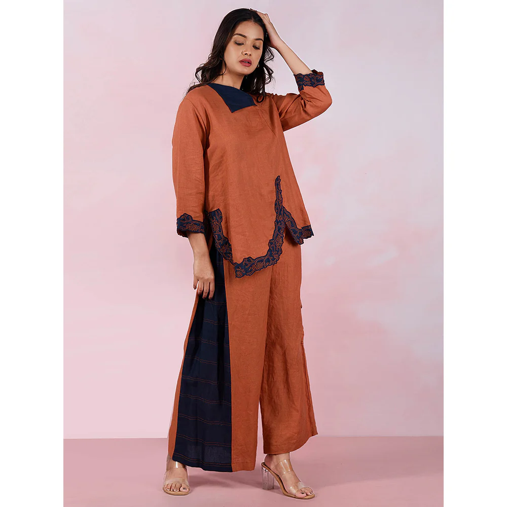 The House of Hemp Women Latest Stylish Neck Hemp And Lyocell Brown Co-Ord (Set of 2) - Image 2