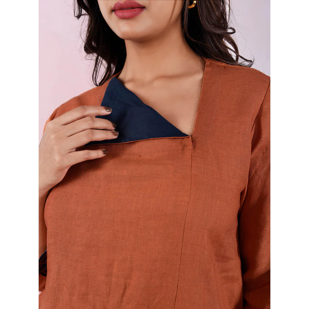 The House of Hemp Women Latest Stylish Neck Hemp And Lyocell Brown Co-Ord (Set of 2) - Image 6