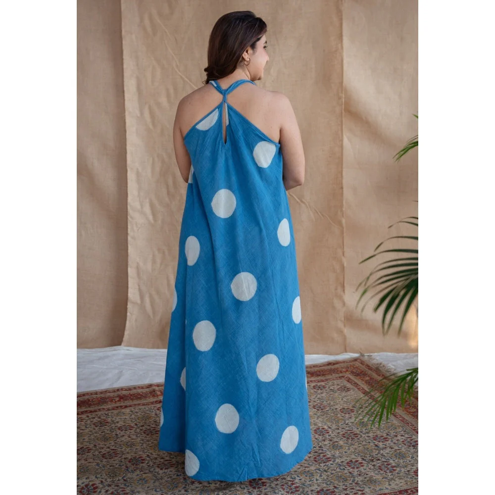 The Indian Ethnic Co. Blue A-Line Dabu Slub Cotton Hand Block Printed Maxi Dress - Image 4