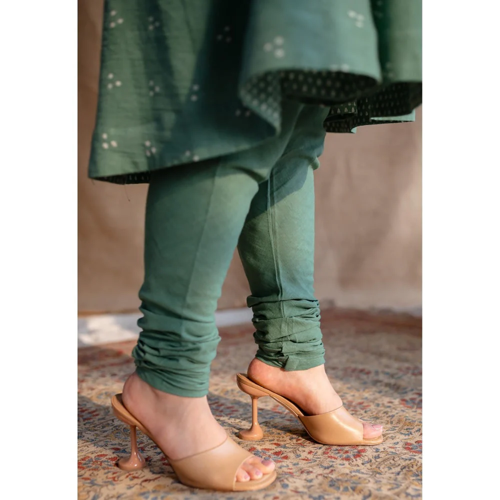 The Indian Ethnic Co. Green Dabu Cotton Embroidered Kurta with Churidar and Dupatta (Set of 3) - Image 4