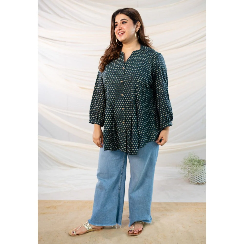 The Indian Ethnic Co. Green Fadat Cotton Shirt - Image 2