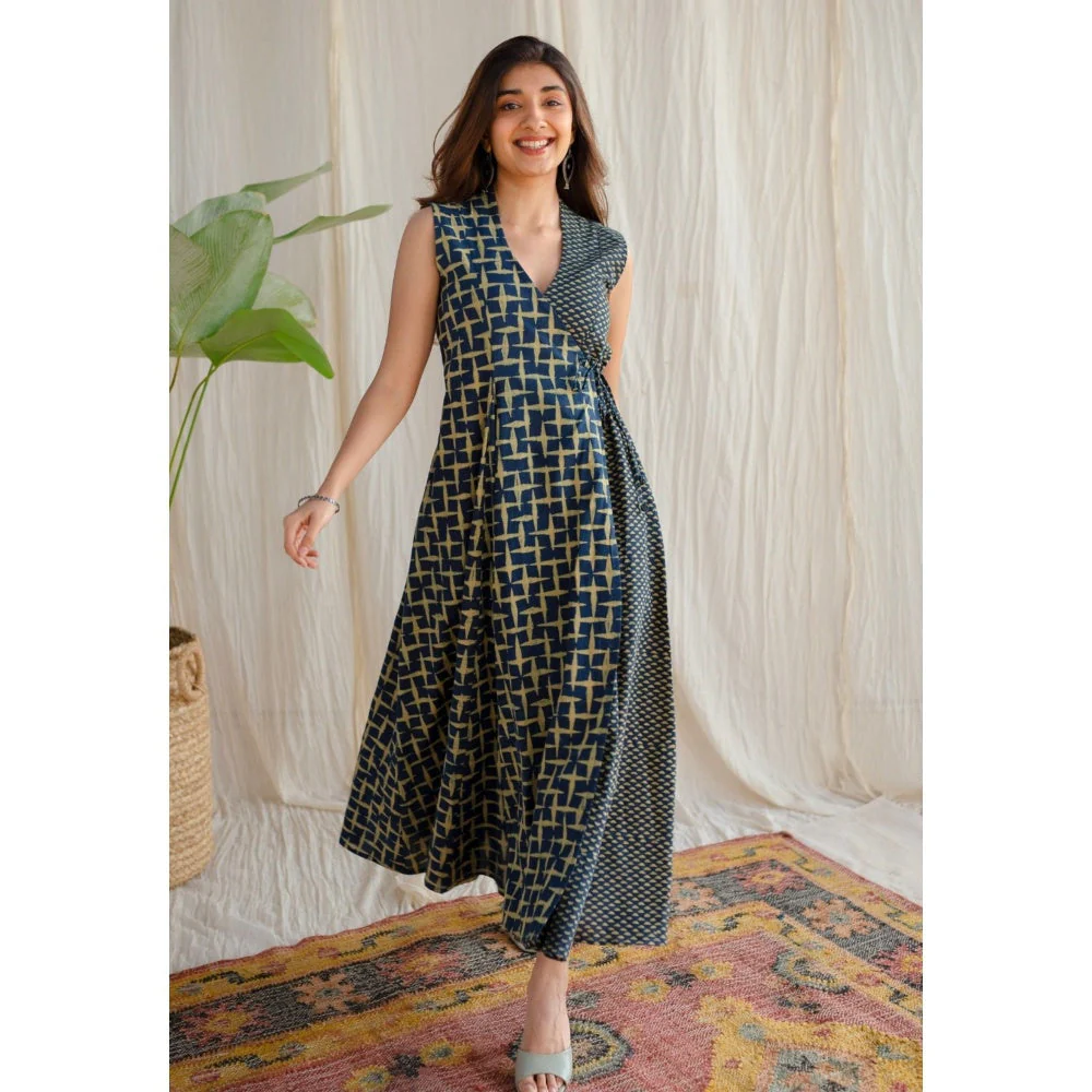 The Indian Ethnic Co. Indigo Ajrakh Cotton Maxi Dress - Image 6