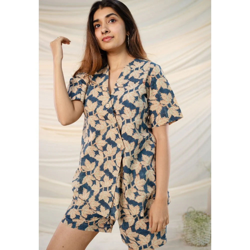 The Indian Ethnic Co. Indigo Kalamkari Cotton Top and Shorts - Image 4