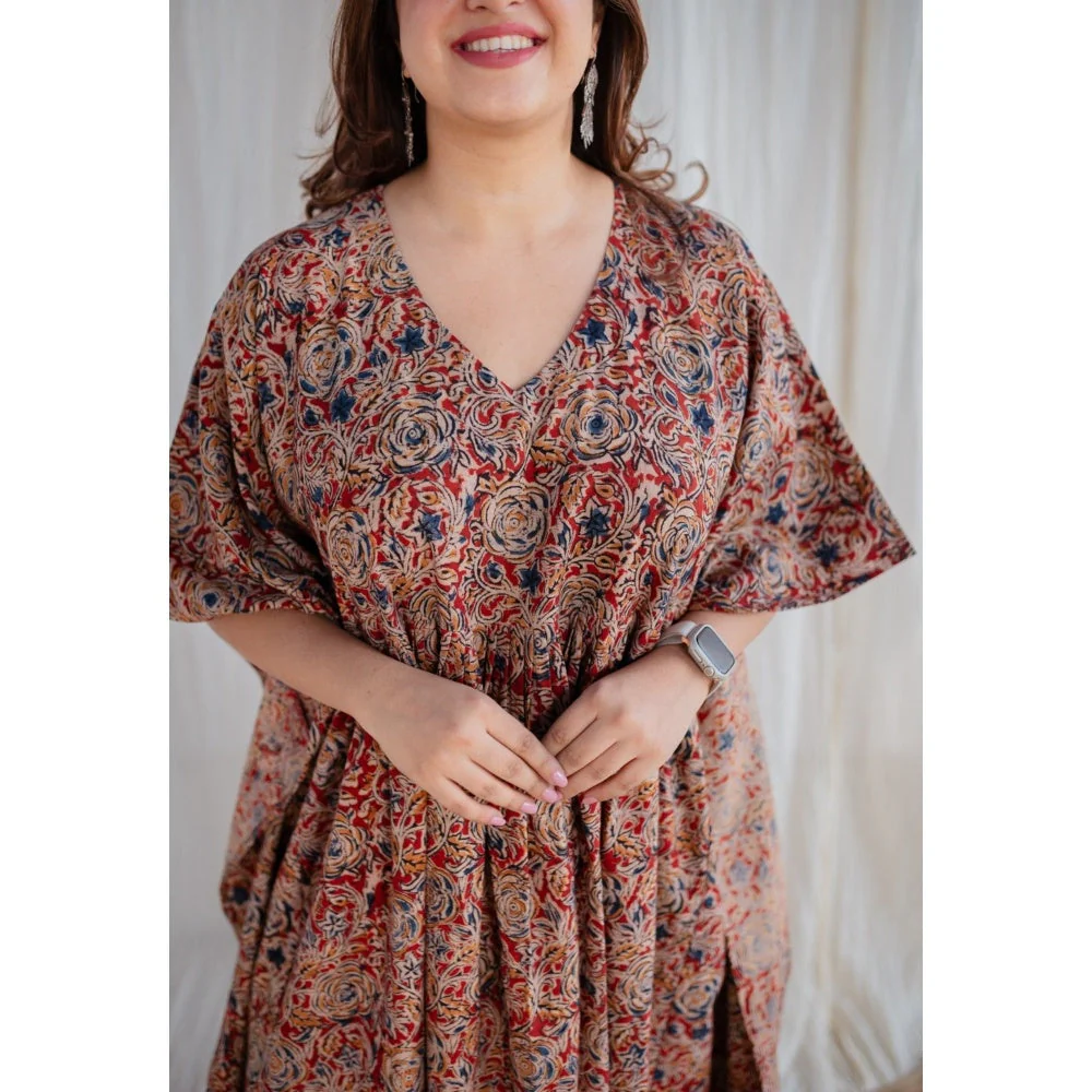 The Indian Ethnic Co. Madder Kalamkari Cotton Kaftan Dress - Image 8