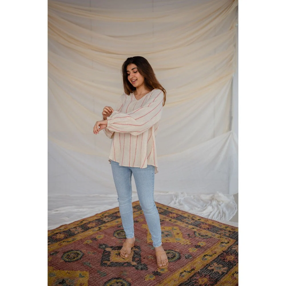The Indian Ethnic Co. Off White Handwoven Organic Kala Cotton Short Top - Image 6