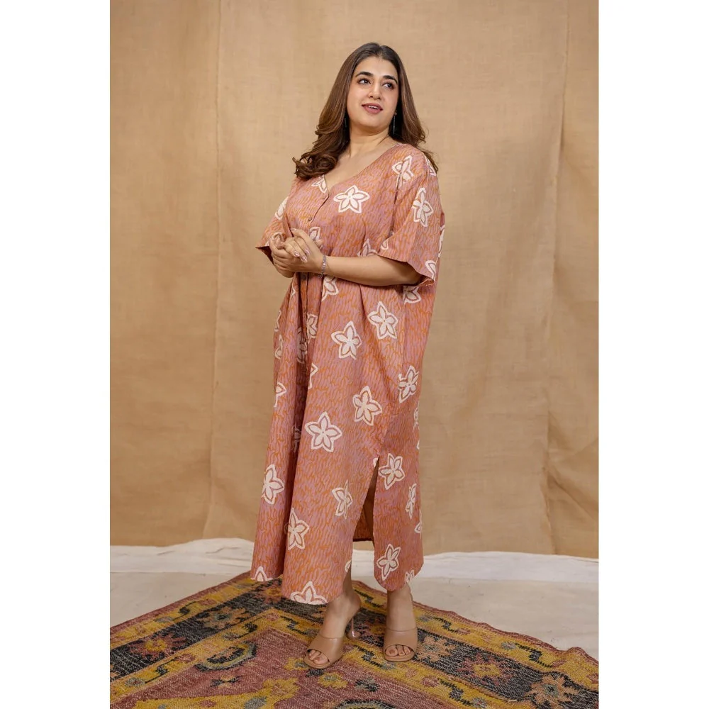 The Indian Ethnic Co. Peach Loose Hand Block Printed Dress - Image 6