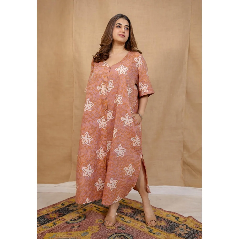 The Indian Ethnic Co. Peach Loose Hand Block Printed Dress - Image 8