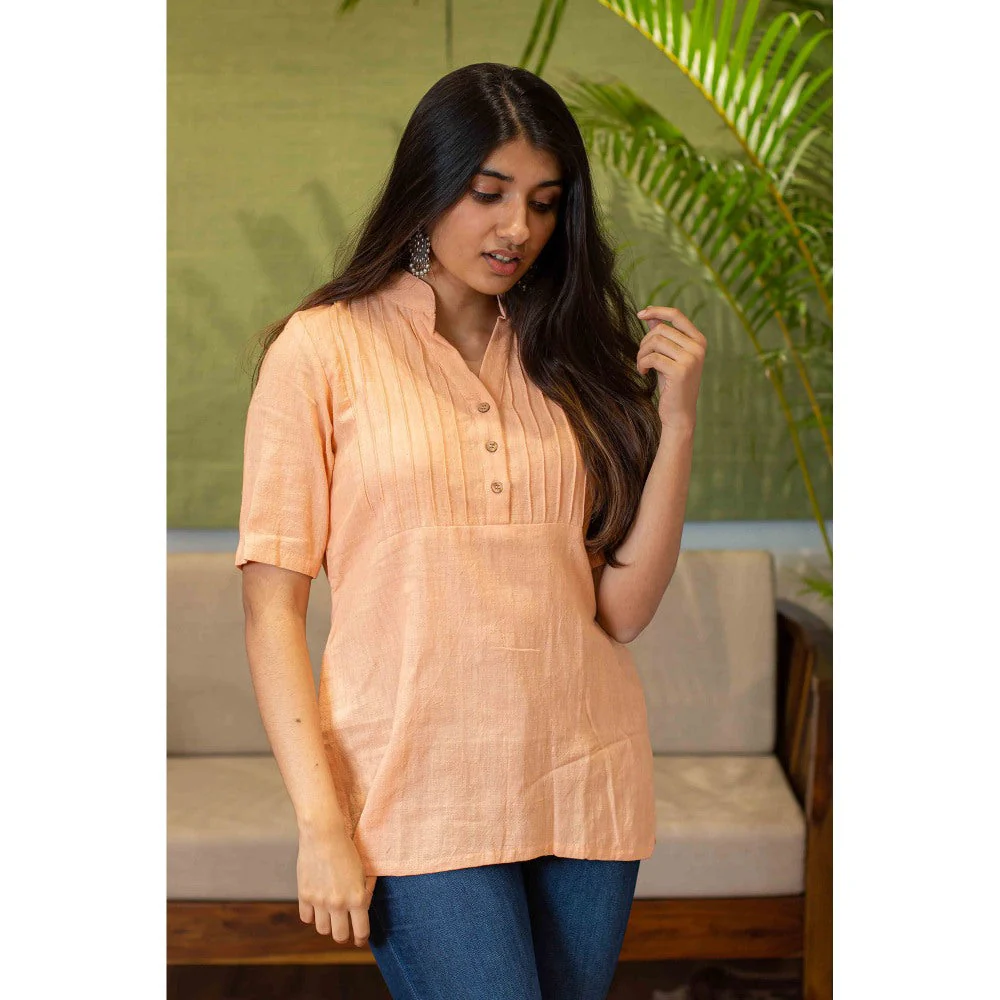 The Indian Ethnic Co. Peach Organic Handwoven Cotton Tunic - Image 2