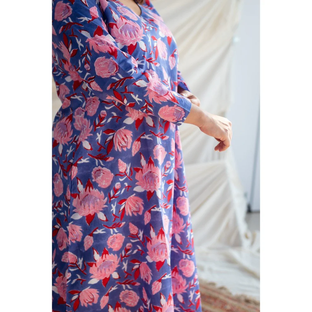 The Indian Ethnic Co. Sanganeri Purple Kali Cotton Kurta - Image 3