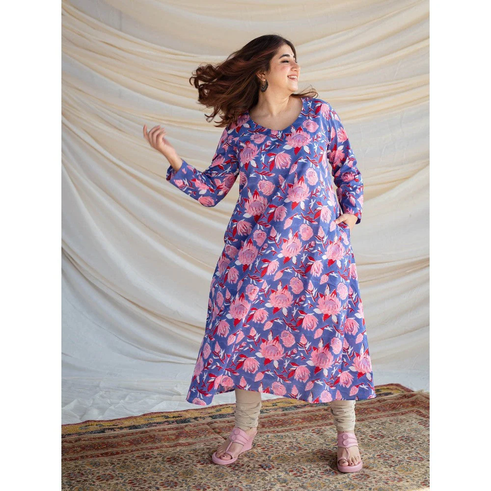 The Indian Ethnic Co. Sanganeri Purple Kali Cotton Kurta - Image 7