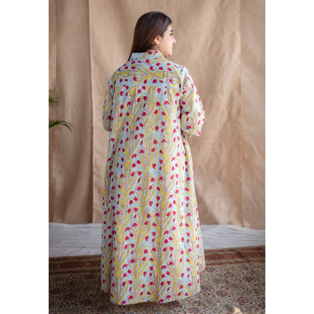 The Indian Ethnic Co. Sanganeri Slub Cotton Maxi Dress for Women - Image 4