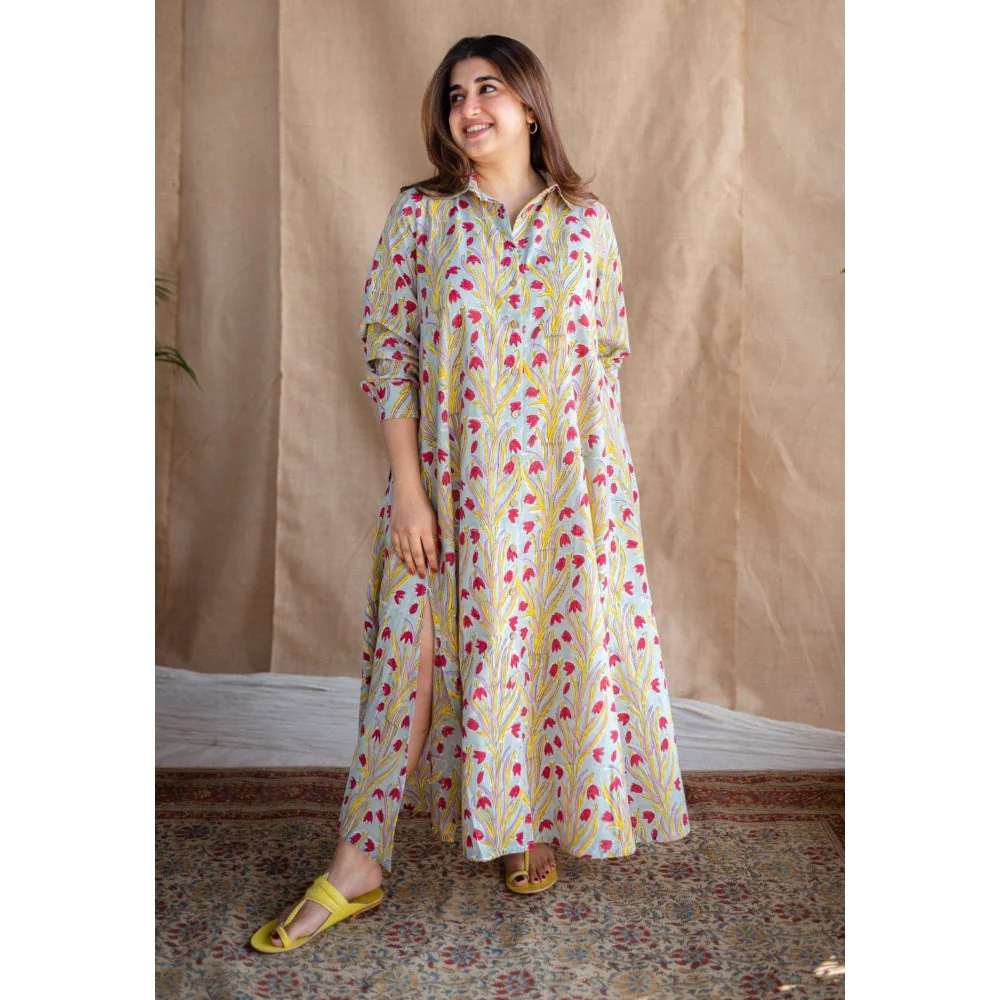 The Indian Ethnic Co. Sanganeri Slub Cotton Maxi Dress for Women - Image 6