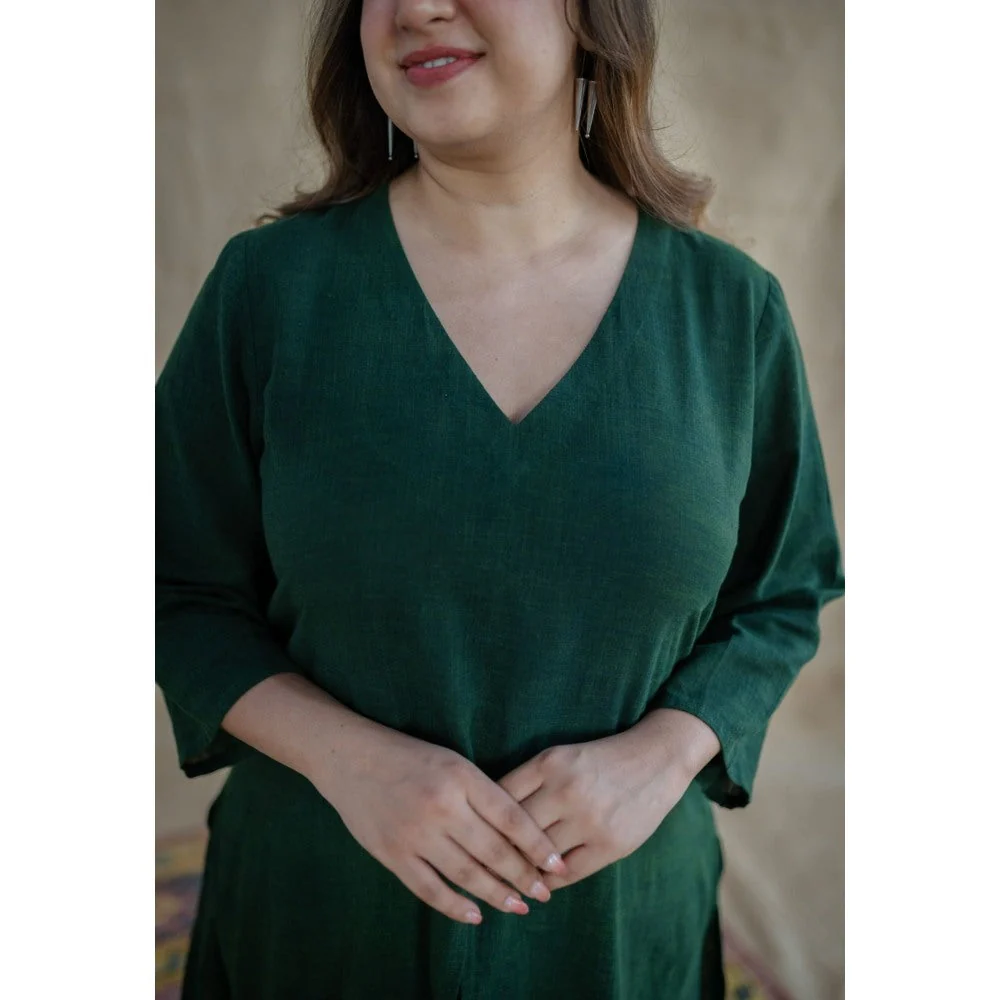 The Indian Ethnic Co. Tieco Dyeverse - Natural Dyed Green Slub Cotton Co-Ords (Set of 2) - Image 6