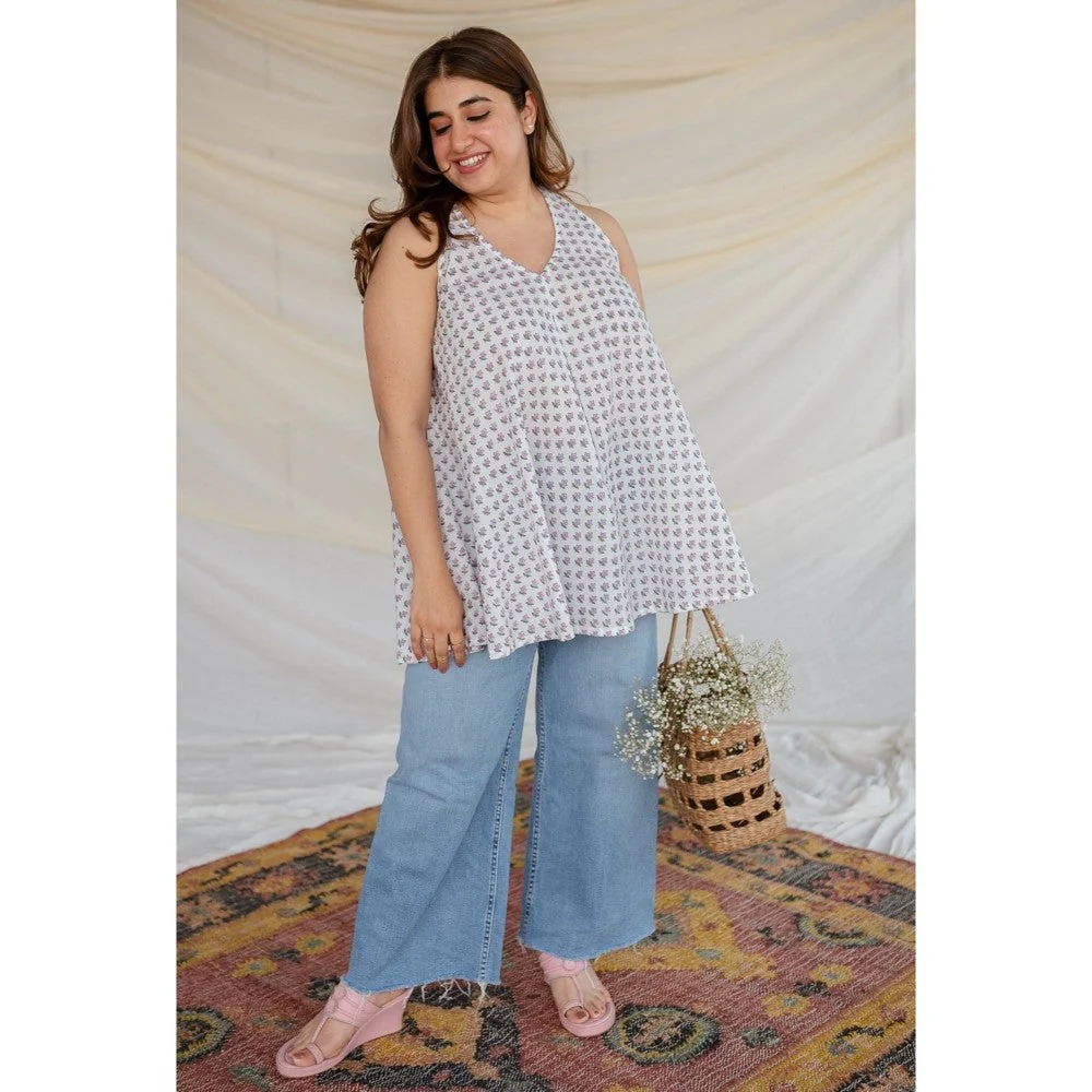 The Indian Ethnic Co. White Floral Sanganeri Organic Cotton Top - Image 7