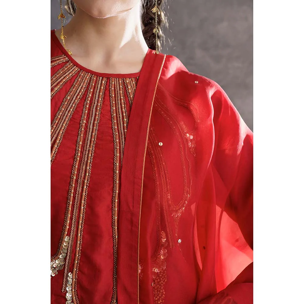 THE SILK LOVE Red Kurta With Pant And Dupatta - Image 6