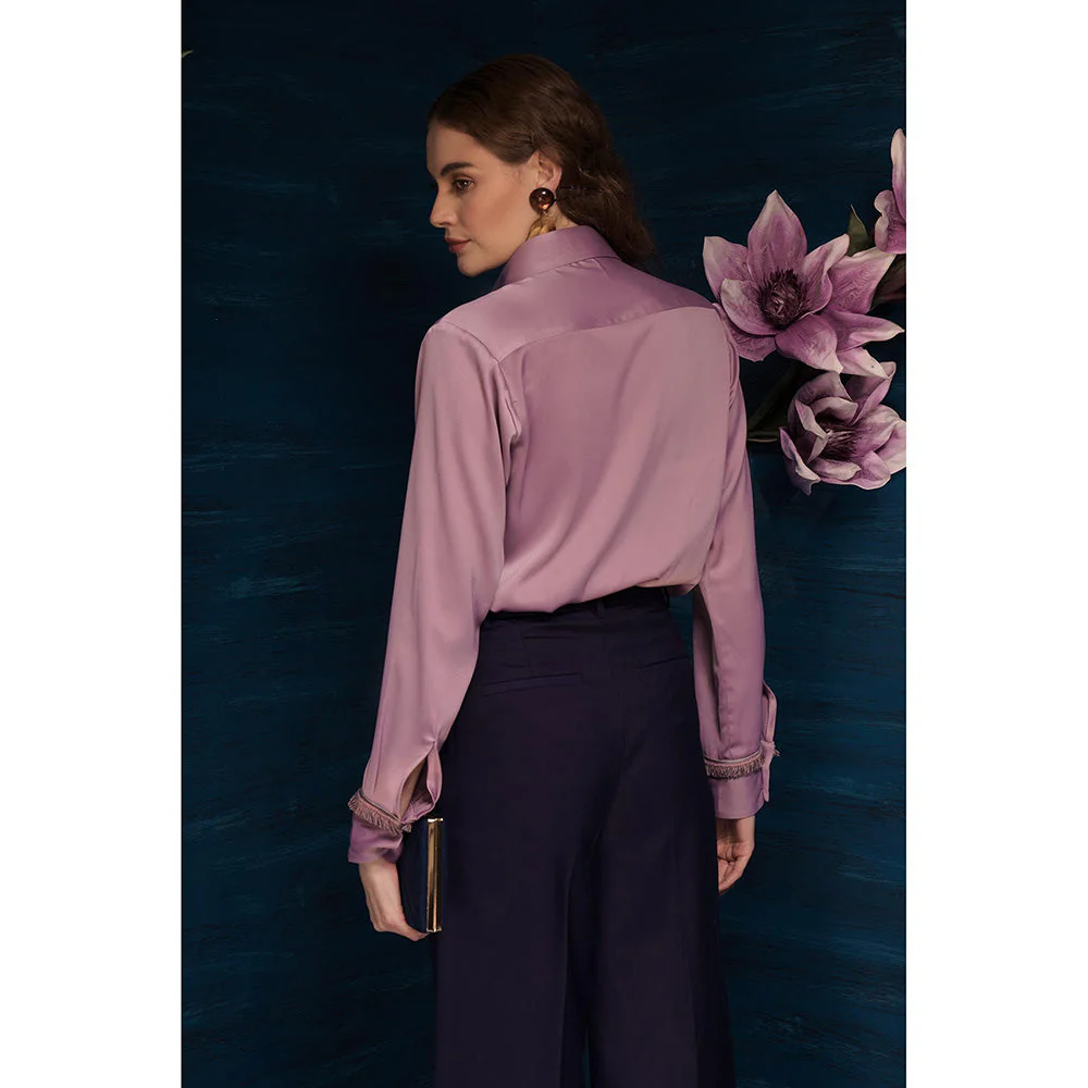 THE SILK LOVE Trendy Rhombus Satin Crepe Shirt In Mauve - Image 2