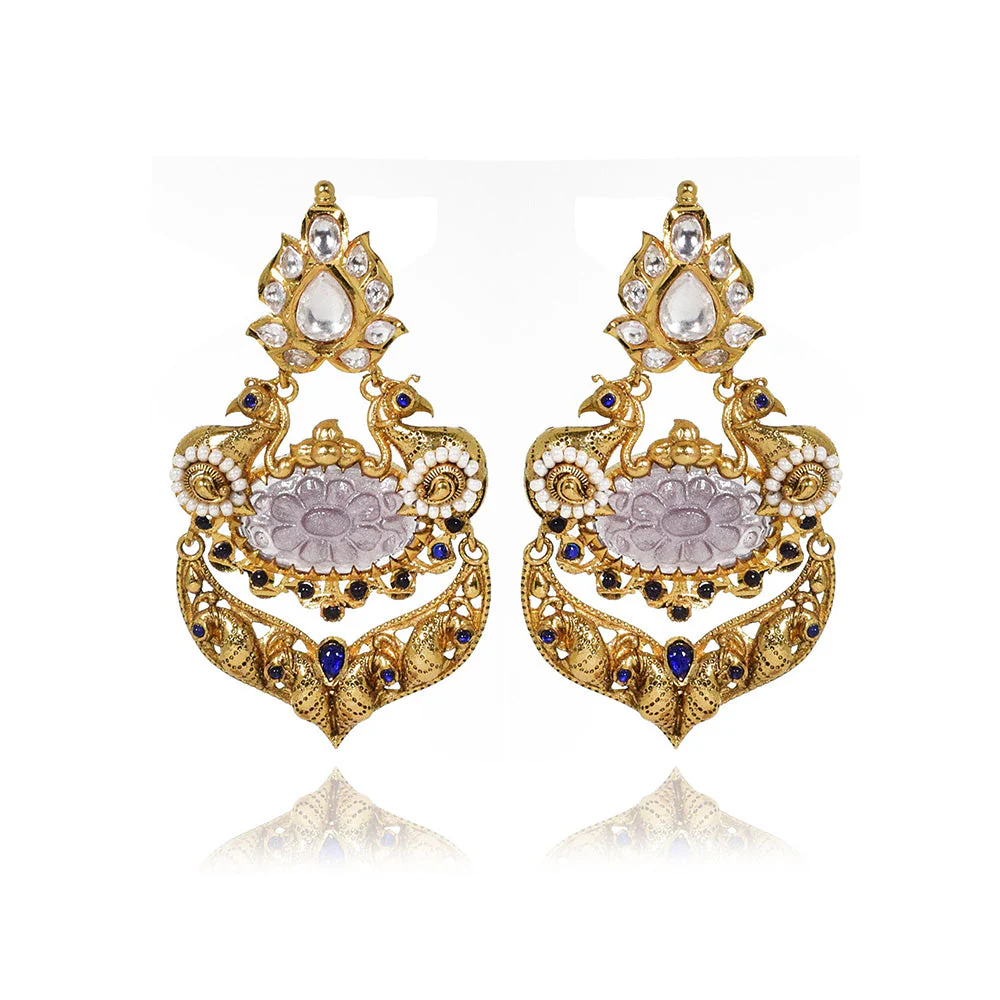 TIZORA Lavender Peacock Carved Antique Earrings