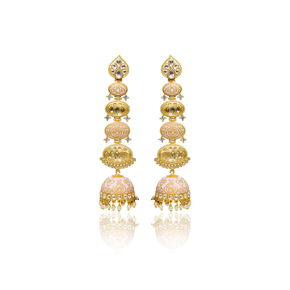 TIZORA Pink Meenakari Antique Long Jhumki Earrings - Image 2