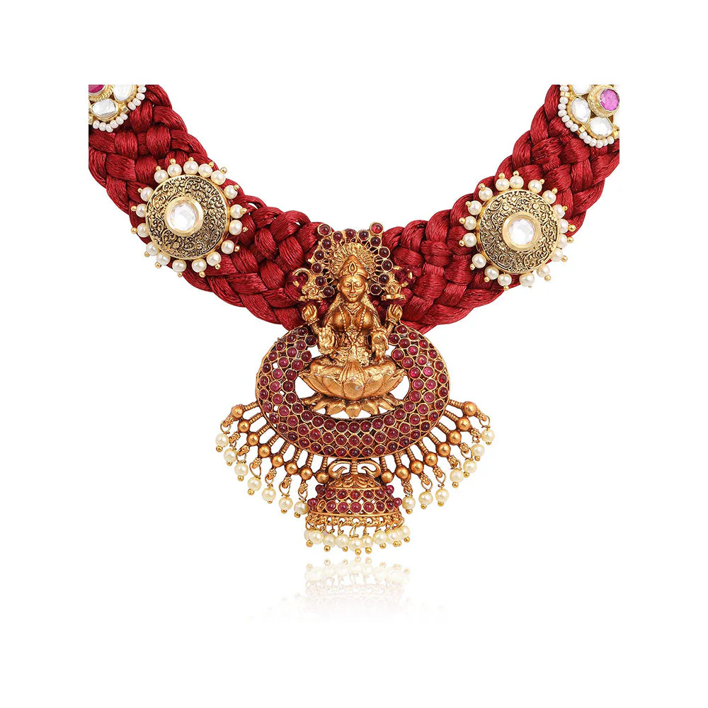 TIZORA Red Silk Base Temple Necklace Set - Image 2