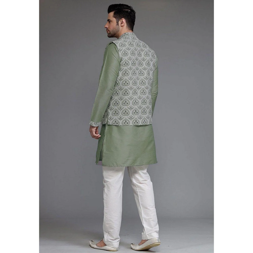 UTSAV FASHION Digital Printed Cotton Silk Green Kurta with Pant and Jacket - Image 5