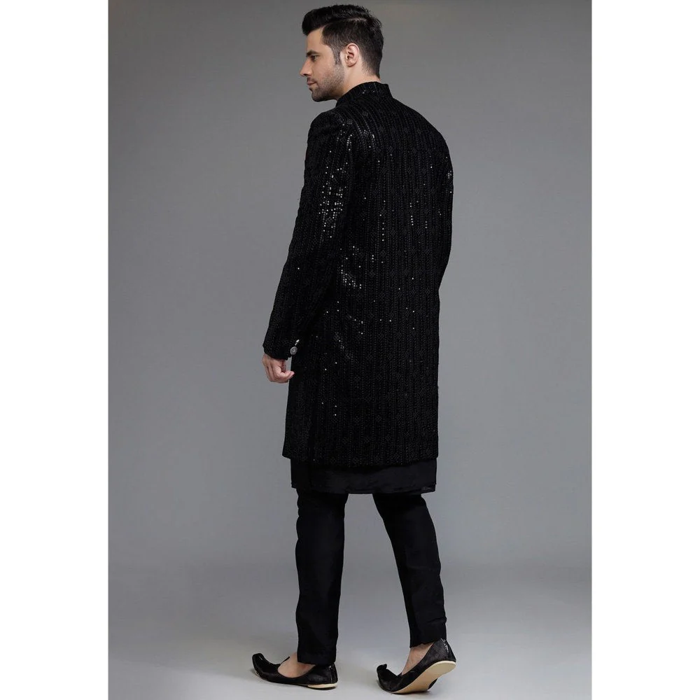 UTSAV FASHION Embroidered Velvet Black Sherwani with Kurta and Pant - Image 2