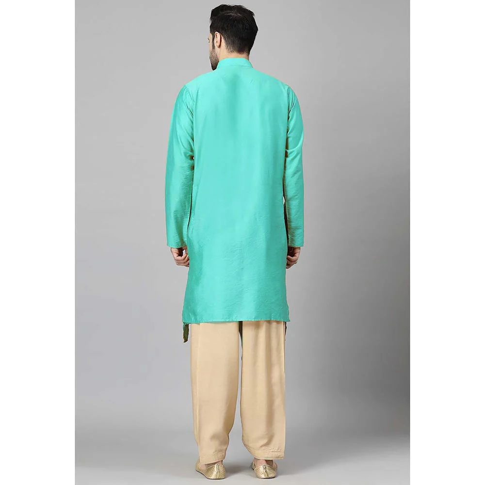 UTSAV FASHION Green High Collar Silk Straight Kurta and Pant - Image 3