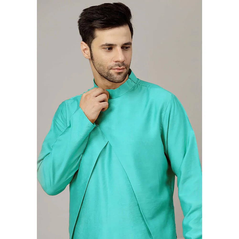 UTSAV FASHION Green High Collar Silk Straight Kurta and Pant - Image 4