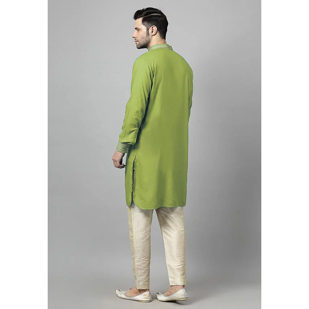 UTSAV FASHION Green Sequinned Mandarin Collar Straight Kurta and Pant - Image 4