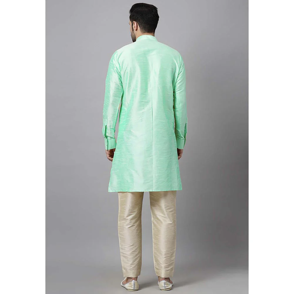 UTSAV FASHION Men Green Embroidered High Slit Sequined Kurta and Pant - Image 3