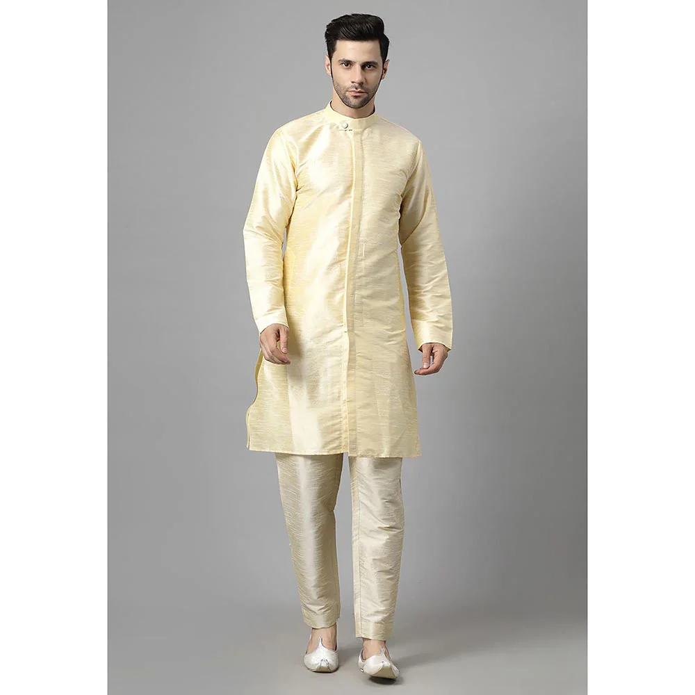 UTSAV FASHION Men Orange Ethnic Beads and Stones Kurta Pant and Jacket - Image 4