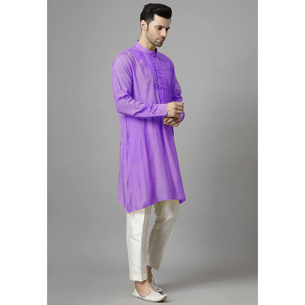 UTSAV FASHION Men Purple Pleated Silk Kurta and Pant - Image 2
