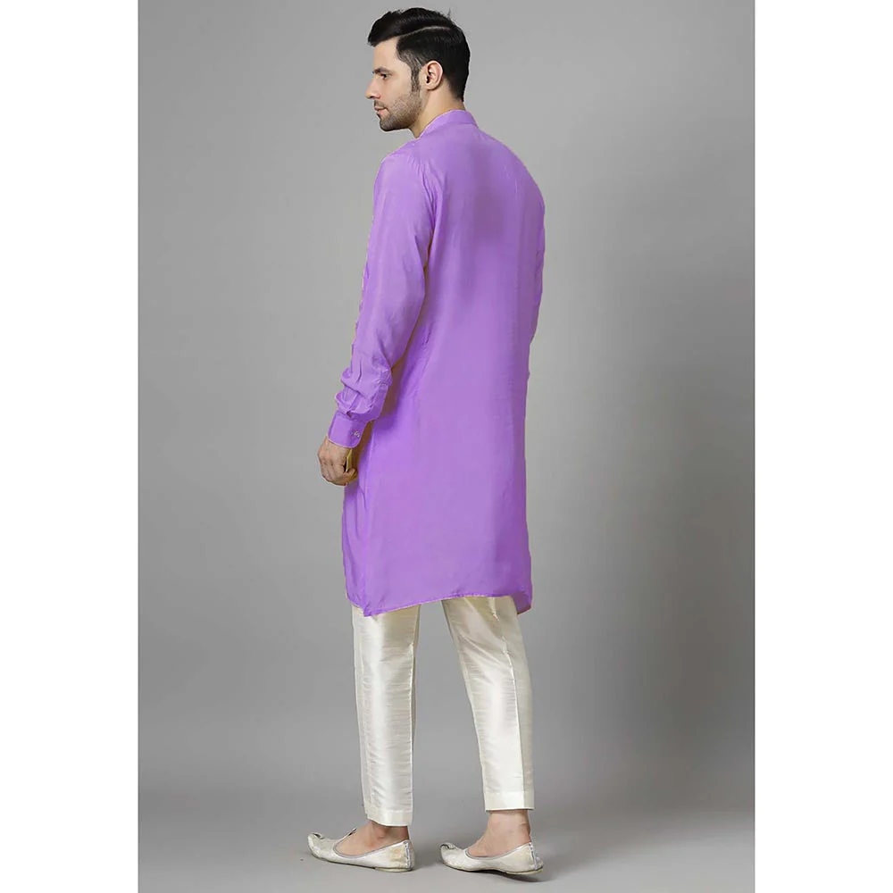 UTSAV FASHION Men Purple Pleated Silk Kurta and Pant - Image 3