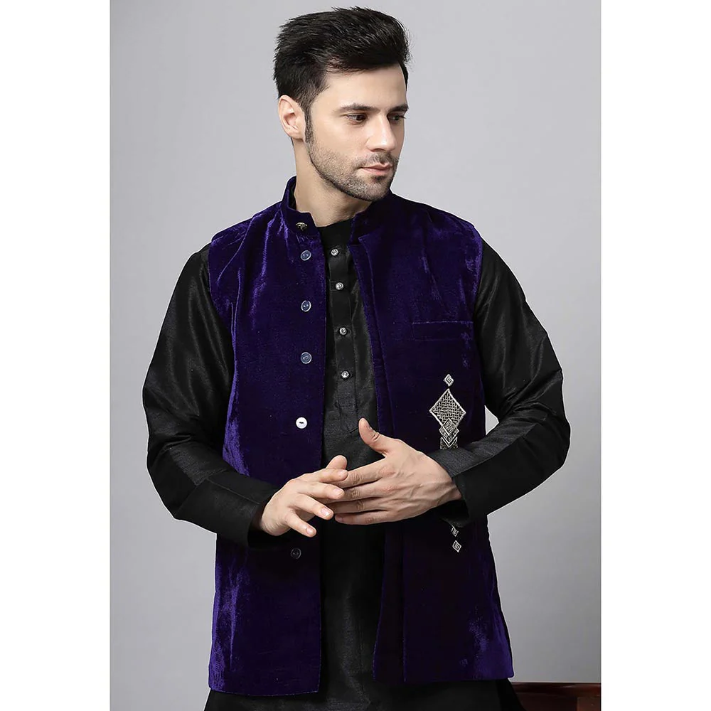 UTSAV FASHION Purple Straight Kurta and Pant with Nehru jacket - Image 5