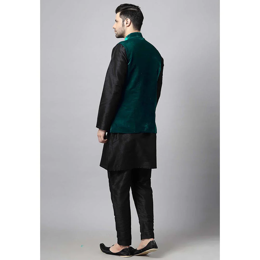 UTSAV FASHION Turquoise Straight Kurta and Pant with Nehru jacket - Image 3