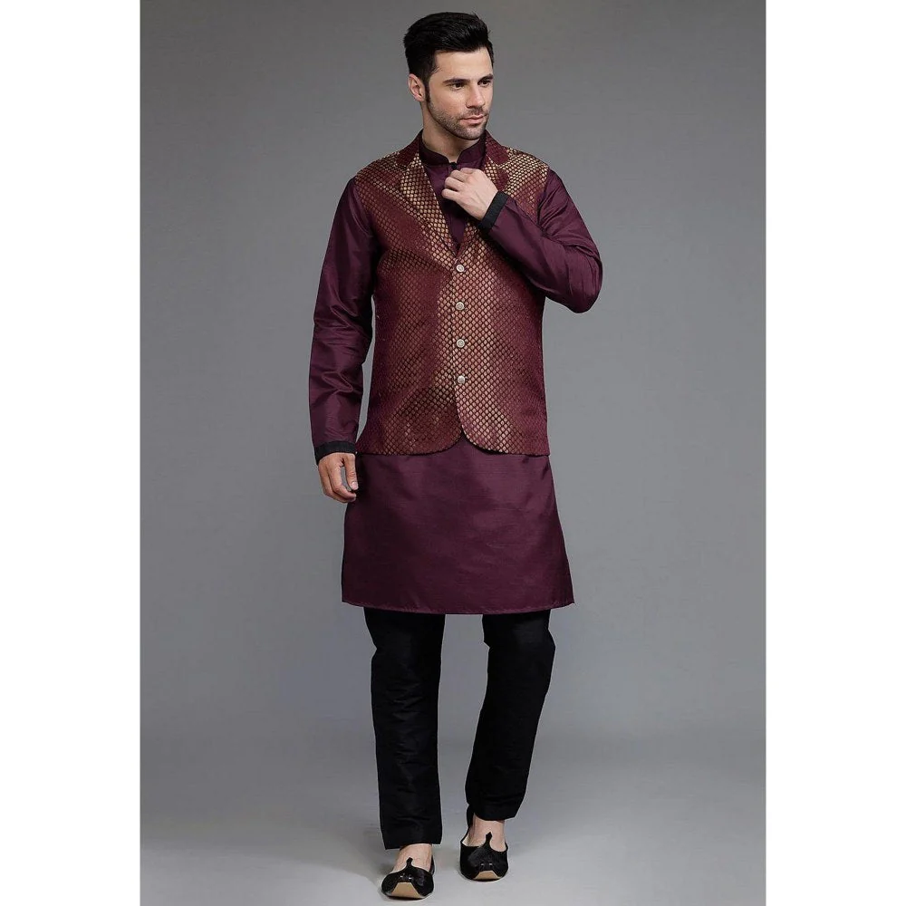 UTSAV FASHION Woven Art Silk Purple Kurta with Pant and Jacket