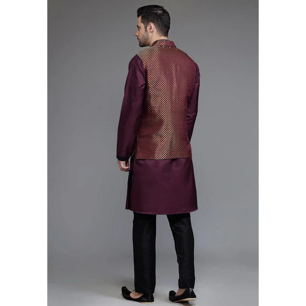 UTSAV FASHION Woven Art Silk Purple Kurta with Pant and Jacket - Image 4