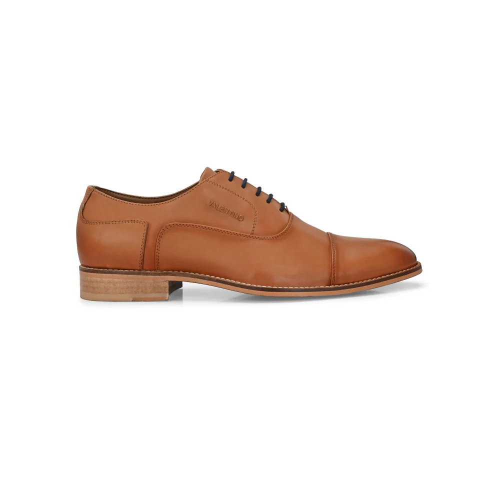 Valentino Men Premium Leather Cognac Lace-Up Formal Derby Shoes - Image 5
