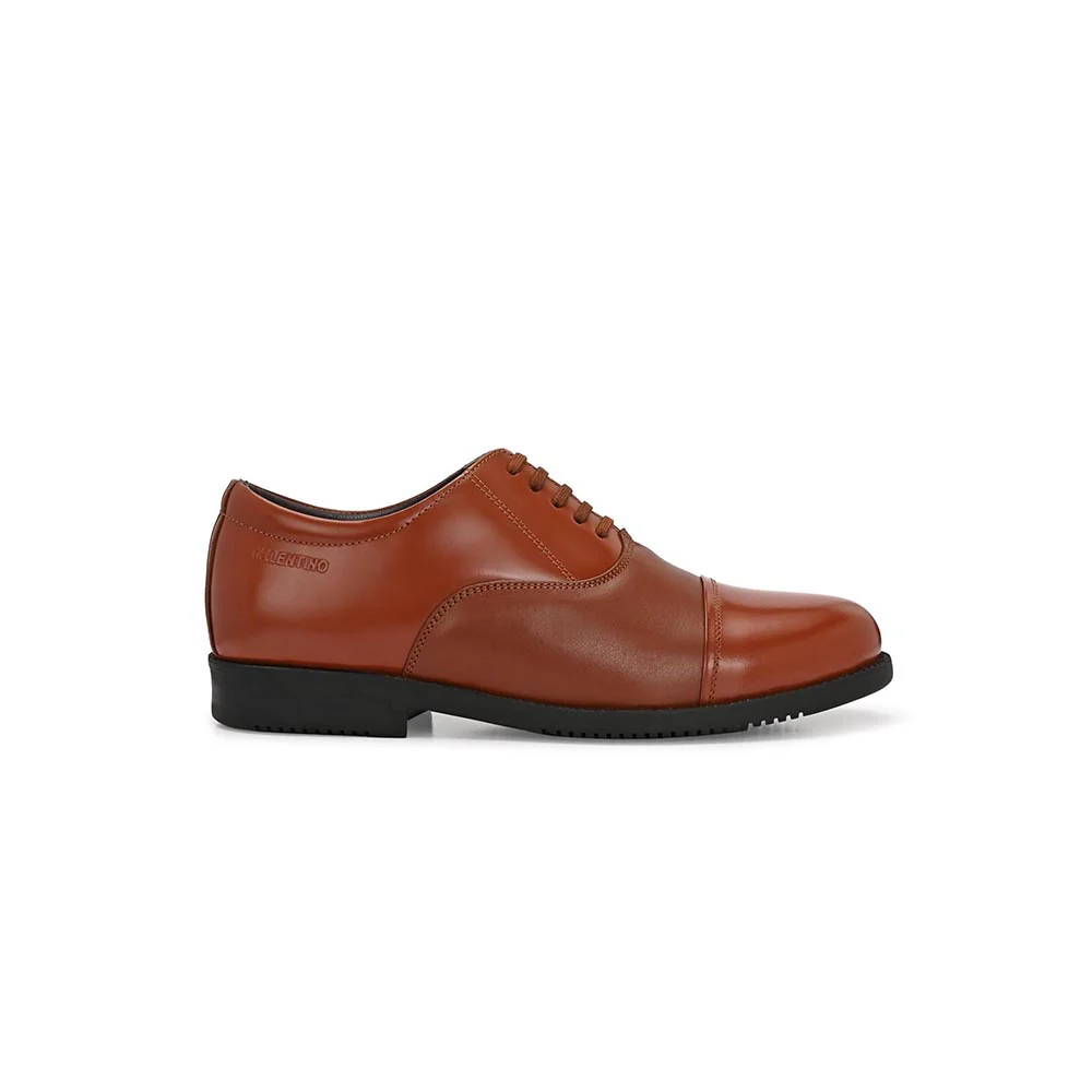 Valentino Men Premium Leather Tan Oxford Police Shoes - Image 5