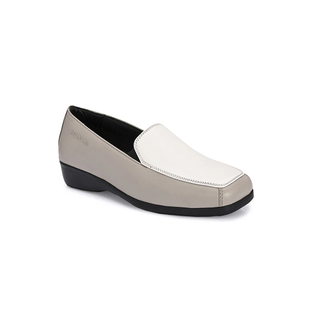 Valentino Women White Leather Loafers - Image 2